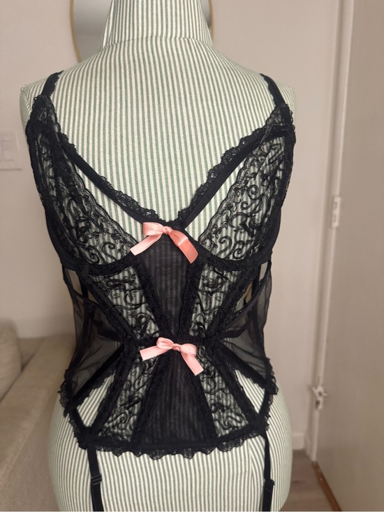 Victoria's Secret Other - Victoria's Secret Black Lace Bustier with Pink Ribbon Bows